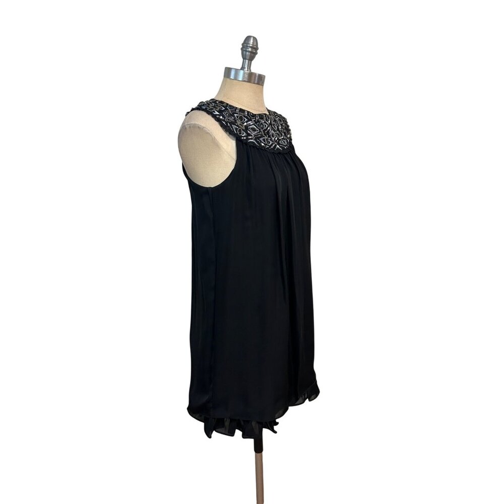 Alice + Olivia Black Embellished Silk Sleeveless Dress With Beaded Neckline Smal - Picture 2 of 5